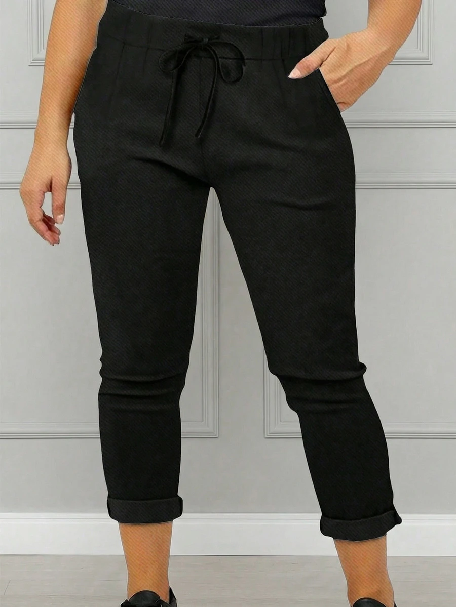 Plus Size Solid Color Simple Slim Fit Casual Pants