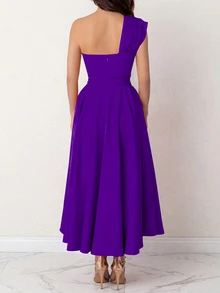 Women Asymmetric Neckline Slit Up To Thigh Elegant Sleeveless Dress, Solid Color Summer - 紫色 - 查看 2
