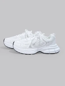 DareSee 2024春夏新款软皮厚底厚底运动鞋女透气网面跑步鞋休闲运动鞋 - 白色 - 查看 2