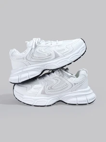 DareSee 2024春夏新款软皮厚底厚底运动鞋女透气网面跑步鞋休闲运动鞋 - 白色 - 查看 1