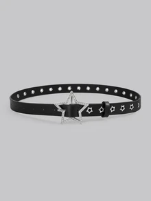 DareSee Cinturón de mujer Y2K Serie Cielo Estrellado con forma de estrella calada, hebilla metálica brillante con strass, apto para uso diario con jeans, atuendos de calle, verano, escuela, otoño, Halloween, festival de música, vuelta al colegio - Estrellas huecas de diamantes brillantes - Ver 1
