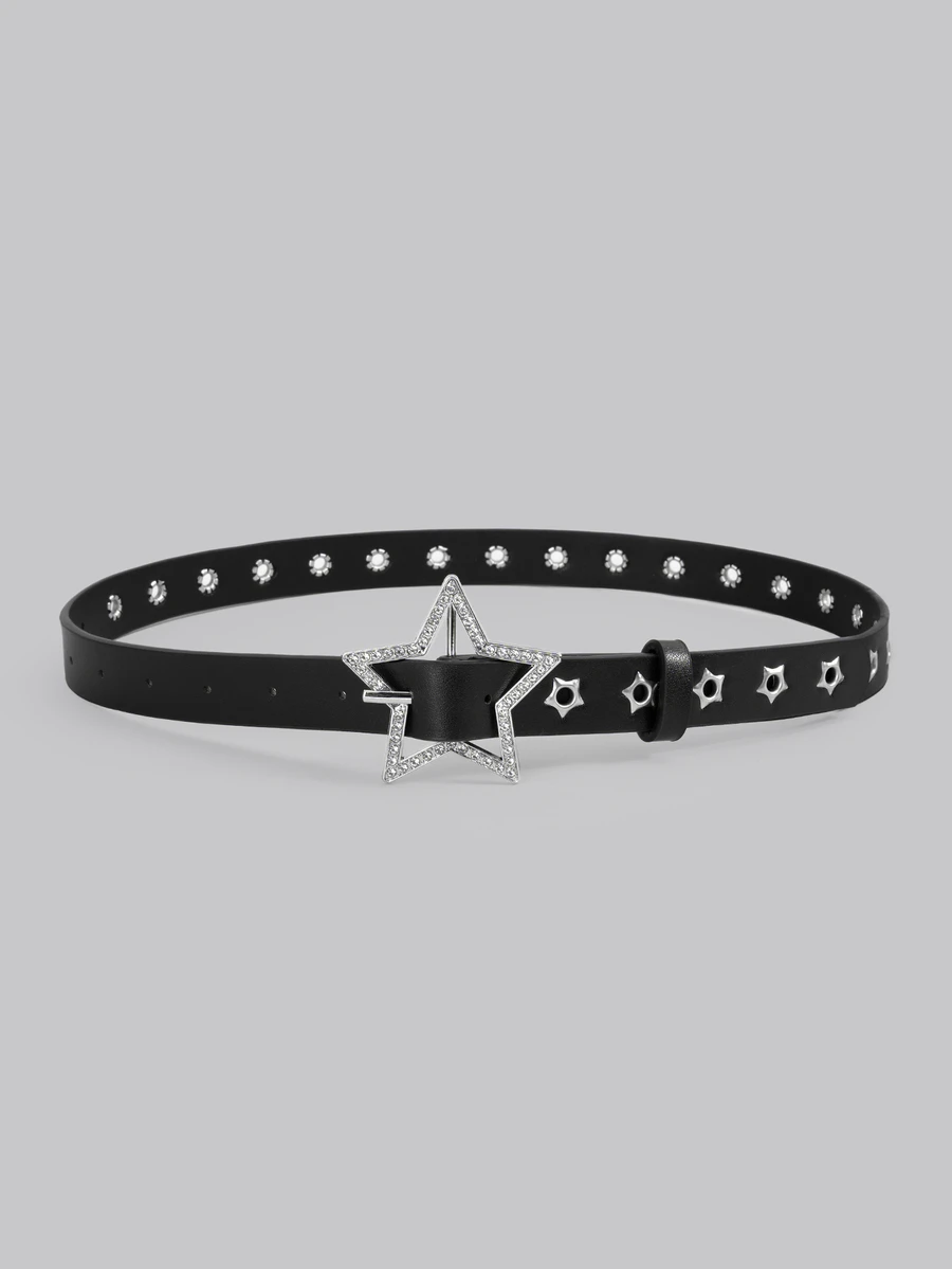 DareSee Cinturón de mujer Y2K Serie Cielo Estrellado con forma de estrella calada, hebilla metálica brillante con strass, apto para uso diario con jeans, atuendos de calle, verano, escuela, otoño, Halloween, festival de música, vuelta al colegio - Estrellas huecas de diamantes brillantes - Ver 1