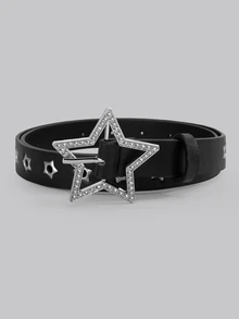 DareSee Cinturón de mujer Y2K Serie Cielo Estrellado con forma de estrella calada, hebilla metálica brillante con strass, apto para uso diario con jeans, atuendos de calle, verano, escuela, otoño, Halloween, festival de música, vuelta al colegio - Estrellas huecas de diamantes brillantes - Ver 3