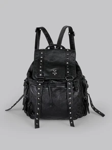 Ba lô đinh tán cổ điển, ba lô du lịch phong cách punk retro, ba lô học sinh phong cách gothic dành cho nữ. Lễ hội âm nhạc. - màu đen - Xem 1