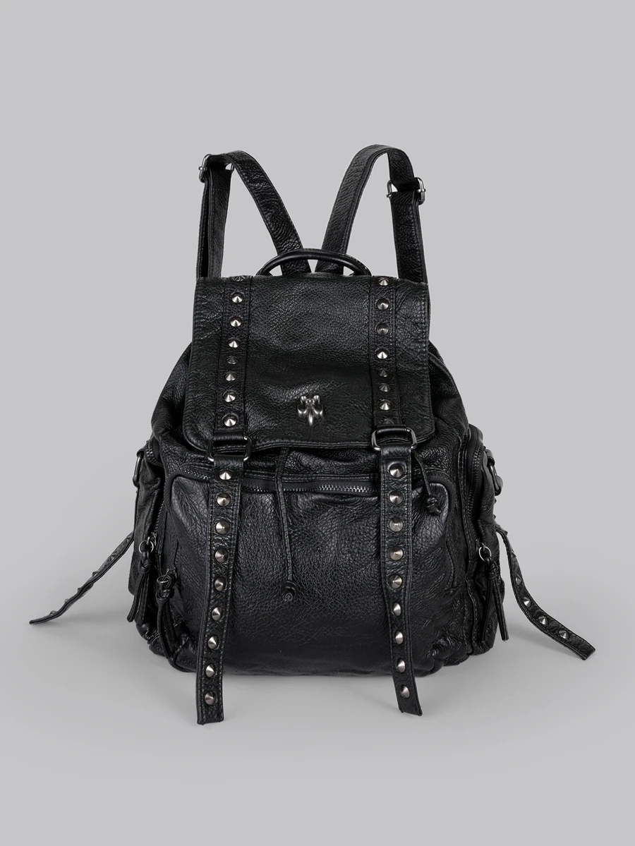 Ba lô đinh tán cổ điển, ba lô du lịch phong cách punk retro, ba lô học sinh phong cách gothic dành cho nữ. Lễ hội âm nhạc. - màu đen - Xem 1