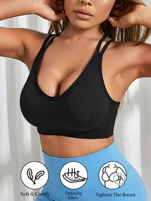 Women's Yoga Sports Bra Criss-Cross Backless Wireless Fitness Top, Shock-Absorbing Workout Shirt, Sexy Criss-Cross Sports Camisole, Gather-Up Hollow-Out Running Bra, Crop Top With Removable Pads, Activewear For Summer - Black - View 2