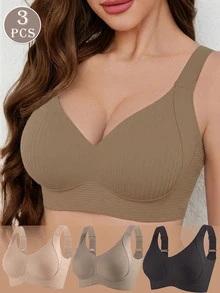 Set de 3 sujetadores sin costuras y sin aros para levantar el busto de mujer - Multicolor - Ver 1