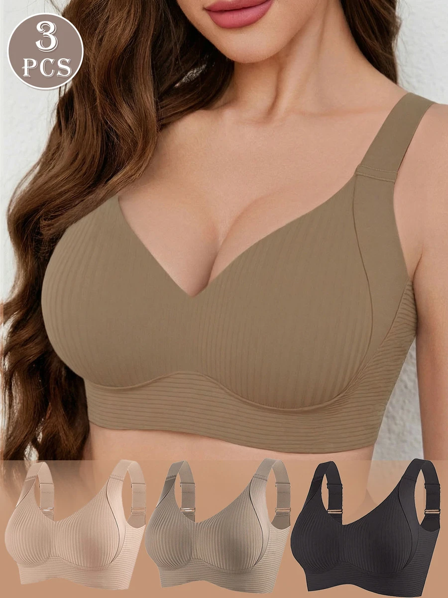 Set de 3 sujetadores sin costuras y sin aros para levantar el busto de mujer - Multicolor - Ver 1