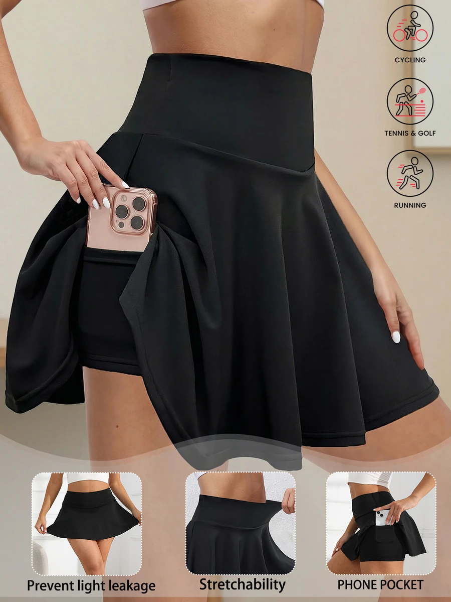 Pockets Athletic Skirt High Waisted Seamless Anti Exposure Double Layer Mini Skirttennis Skirt Gym Dancing Tennis Skirts Sexy High Waist Shorts Outdoor Prevent Light Leakage Jogger Shorts Solid Color Simple Daily Pleated Skort