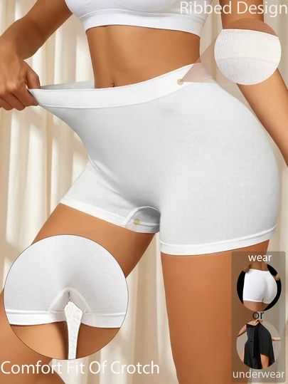 女士中腰弹力平角短裤安全短裤无缝内裤纯色平角内裤裙下内裤舒适女式内衣内衣透气柔软亲肤无痕内裤平角裤白色纯色罗纹针织低腰男式短裤无缝短裤日常休闲装