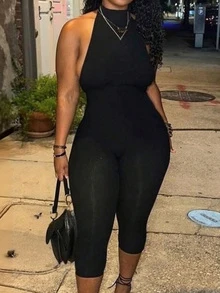 女士黑色连体裤，夜店装扮，女士黑色连体裤，女士夏季优雅服饰 - 黑色 - 查看 2