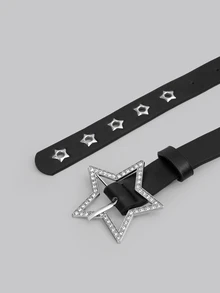 DareSee Cinturón de mujer Y2K Serie Cielo Estrellado con forma de estrella calada, hebilla metálica brillante con strass, apto para uso diario con jeans, atuendos de calle, verano, escuela, otoño, Halloween, festival de música, vuelta al colegio - Estrellas huecas de diamantes brillantes - Ver 5