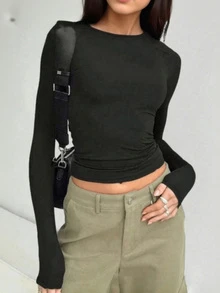 黑色休闲上衣，复古长袖外套，韩版秋季女装 - 黑色 - 查看 4