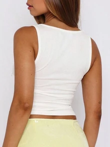 Áo tank top crop Kpop gợi cảm mùa hè FQLWL dành cho nữ, không tay, thích hợp tập gym, đi nghỉ mát, họa tiết giọt nước, phong cách boho, màu trắng thường ngày. - trắng - Xem 5