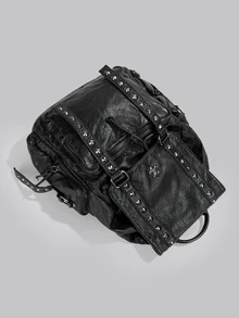 Ba lô đinh tán cổ điển, ba lô du lịch phong cách punk retro, ba lô học sinh phong cách gothic dành cho nữ. Lễ hội âm nhạc. - màu đen - Xem 6