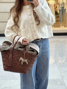 LUBI Women's Basic Minimalist Long Sleeve Round Neck Short Loose Fit Soft Knit Cardigan Sweater, Casual Relaxed Style For Daily Wear, Spring/Autumn/Winter - Apricot - View 1