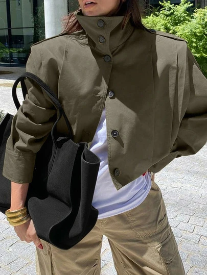 Women's Pocket Button Short Jacket, Suitable For Spring And Autumn Wear. New Autumn Short Casual Women Windbreaker