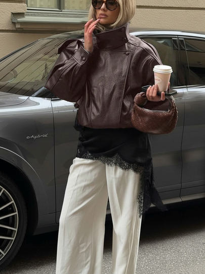 Nouvelle veste bomber vintage, veste décontractée à fermeture éclair de couleur unie avec poches, coupe régulière