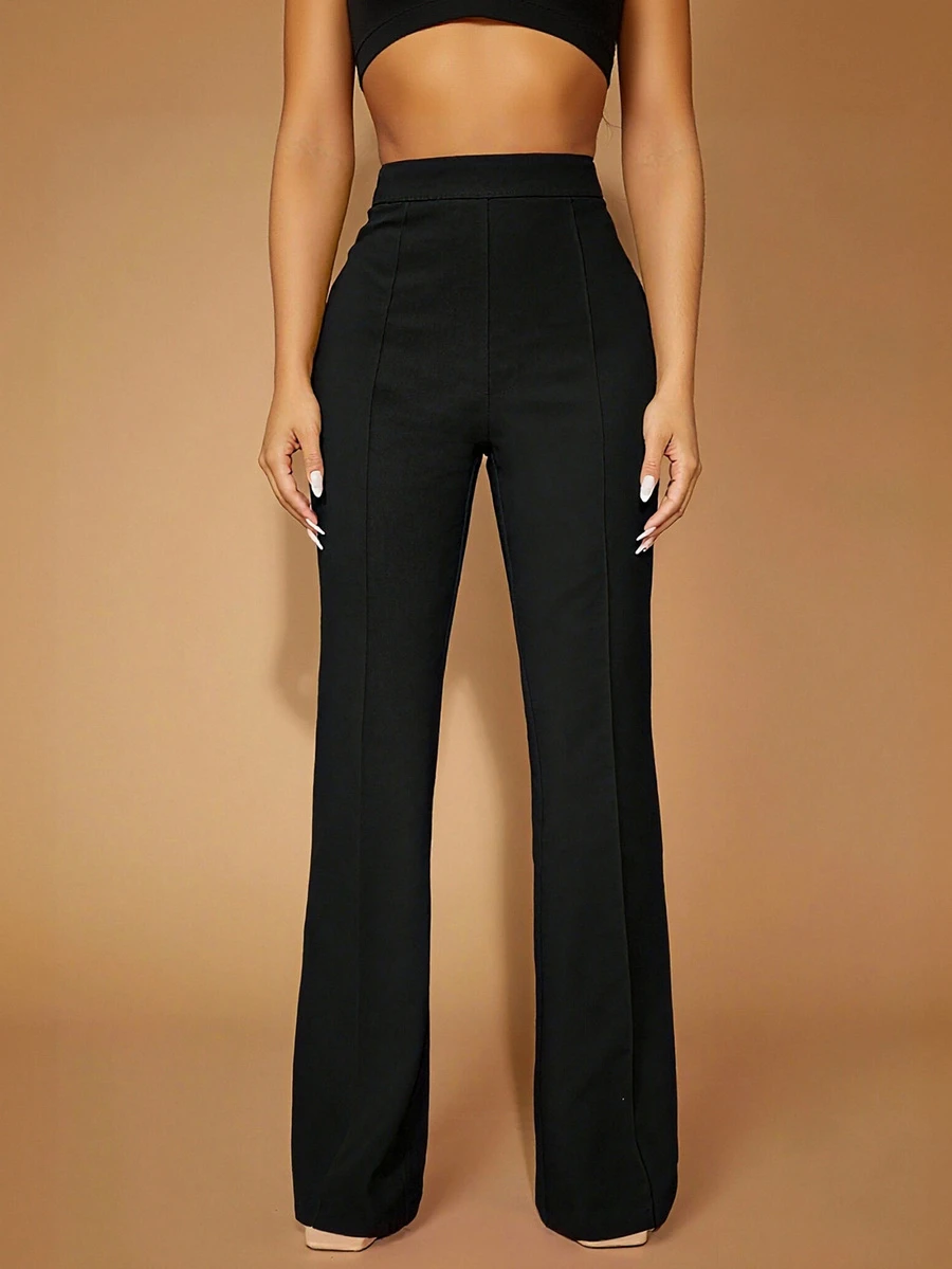 女士时尚通勤纯色修身喇叭西装裤