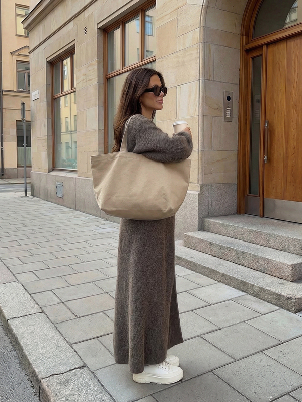 Nuevo cárdigan de punto holgado de color caqui de moda casual para mujer de SEREN para otoño e invierno