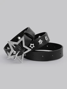 DareSee Cinturón de mujer Y2K Serie Cielo Estrellado con forma de estrella calada, hebilla metálica brillante con strass, apto para uso diario con jeans, atuendos de calle, verano, escuela, otoño, Halloween, festival de música, vuelta al colegio - Estrellas huecas de diamantes brillantes - Ver 4