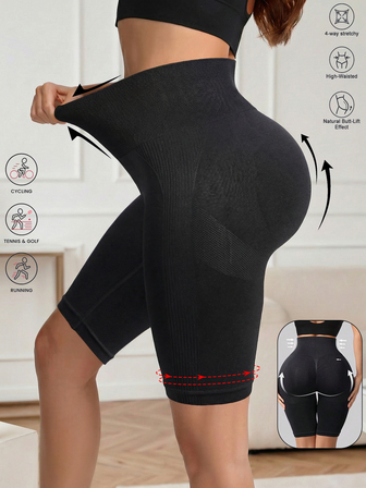 女士高腰百慕大短裤性感无缝瑜伽运动短裤健身房训练收腹提臀紧身裤四向弹力夏季户外运动裤女式平角短裤自行车短裤健身套装女式短裤（无腰带环）