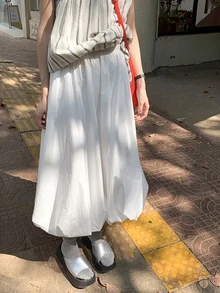 白色碎花泡泡裙，高腰修身 A 字褶皱芭蕾舞裙，夏季百搭，适合冬季、圣诞节、春节 - 白色 - 查看 2