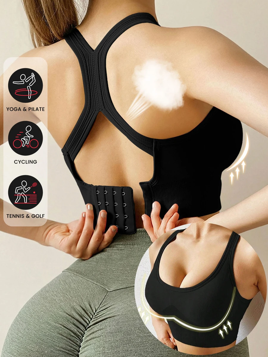 Áo ngực thể thao yoga không gọng, áo tập gym, áo lót thể thao kiểu chéo, áo nâng ngực, áo lót chạy bộ chống thấm nước, màu đen, mùa xuân. - màu đen - Xem 1