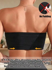 女士性感无肩带无缝抹胸文胸，无衬垫，无钢圈，聚拢抹胸文胸，内衣，露背文胸，透气速干面料，适合搭配连衣裙和日常穿着 - 黑色 - 查看 2