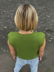 Women's Minimalist Round Neck Solid Color Button Front Knit Cardigan Vest, New Year - Green - View 5