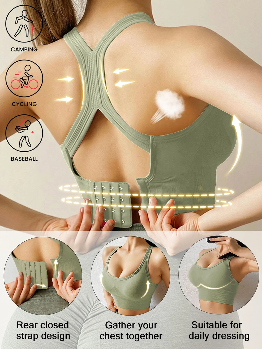 Sujetador deportivo de yoga, top sin cables para gimnasio, ropa interior, top cruzado, tanque deportivo, sujetador push-up, lencería a prueba de golpes para correr, primavera - Verde - Ver 1