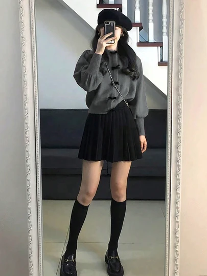 少女系列可爱早春新年蝴蝶结装饰外套灯笼袖长袖上衣秋冬早春搭配短裙小鞋子约会游乐园参观返校节