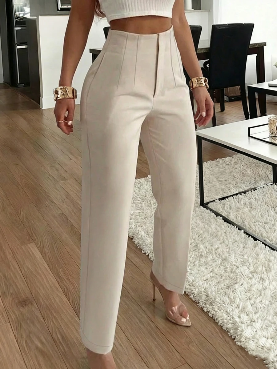 Elegant Office Lady Pleated Side Pocket Slim-Fit Pants For Women
