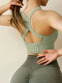 Sujetador deportivo de yoga, top sin cables para gimnasio, ropa interior, top cruzado, tanque deportivo, sujetador push-up, lencería a prueba de golpes para correr, primavera - Verde - Ver 2