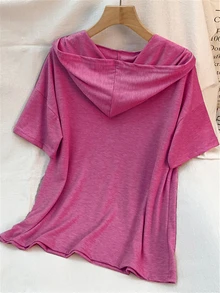 2 件套纯色休闲针织面料抽绳 V 领短款上衣和松紧腰短裤套装，适合春季、夏季、秋季、休闲、运动、健身、日常穿着 - 紫色 - 查看 2