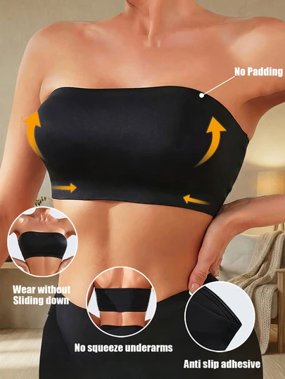Sexig axelbandslös sömlös bandeau-bh för kvinnor, utan vaddering, utan bygel, push-up bandeau-bh, underkläder, rygglös BH, andningsbart snabbtorkande tyg, lämplig för klänningar och vardagskläder