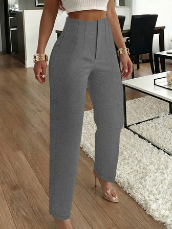 Pantalones ceñidos elegantes de oficina con bolsillos plisados laterales para mujeres