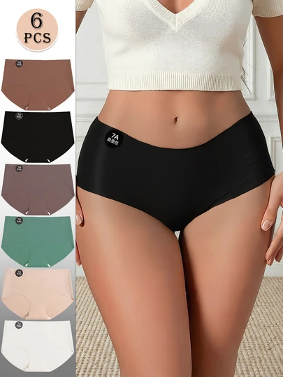 6条装无缝冰丝内裤，女士性感隐形内裤，舒适低腰内裤，纯色薄款柔软三角裤，7A级隐形弹力面料，女士内衣，光滑柔软透气，平角内裤