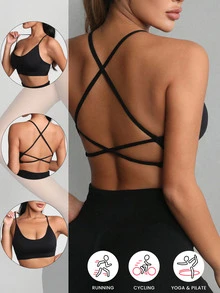 性感无缝运动胸罩瑜伽基础款女士健身弹力透气丰胸休闲运动内衣交叉镂空上衣内衣