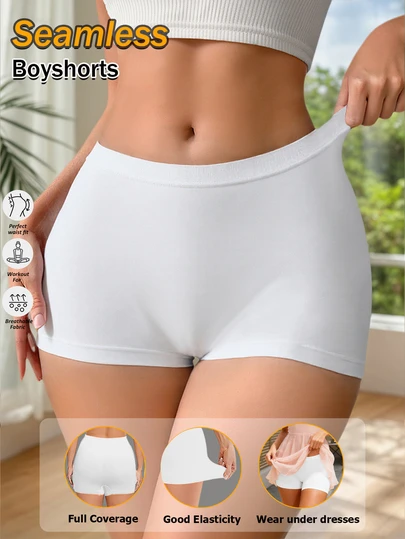 Women's Low Waist Seamless Hipster Panties, White Comfortable Sexy Soft Shorts Underwear, Minimalist Style Sports Briefs, Suitable For Summer Dresses