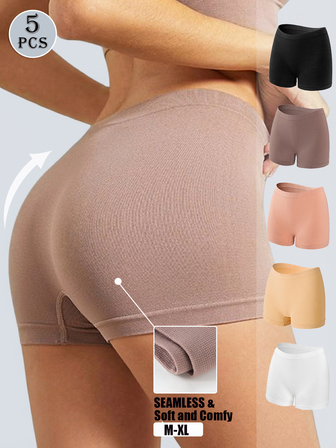 5 Pcs Women Seamless Briefs Sexy Panties Soft Shorts Elastic Panty Buttocks Lifting Knickers High Waist Boyshorts Minimal Style Underpants Breathable Fabric Solid Color Intimateas Underwear For Sports Casual Wear Underpanties Shapewear Short ﻿ ﻿