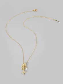 DareSee 1 pezzo Collana con pendente a stella aurora in acciaio inossidabile con perla, placcata in oro 18K con piccoli cristalli, design scintillante da sogno, regalo per moglie, amiche, matrimonio, festival musicale - Dorato - Visualizzare 1