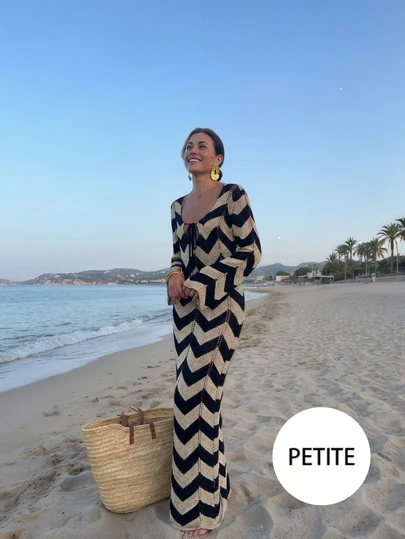 Black And Beige Knitted Jumpsuit | Petite Women Vacation Beach Romper