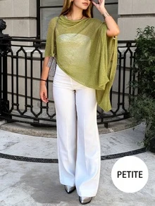 Soulscape Áo choàng poncho xuyên thấu màu xanh ombre dành cho nữ, kiểu dáng bất đối xứng, chất liệu dệt kim, cỡ nhỏ. - màu xanh lá - Xem 5