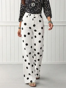 Quần jeans nữ dáng rộng, dài, in chấm bi, chất liệu chun co giãn, đa năng, phù hợp cho mọi mùa, đi nghỉ mát, mùa xuân, màu trắng. - trắng - Xem 4