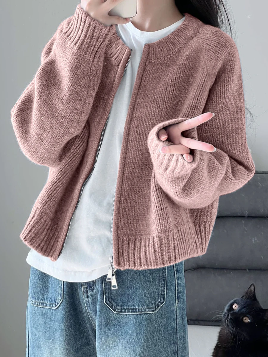 女士保暖双面拉链开衫毛衣，秋冬季，返校季