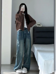 保暖外套，双面拉链女士针织开衫毛衣，适合秋冬季节和开学季 - 咖啡色 - 查看 2