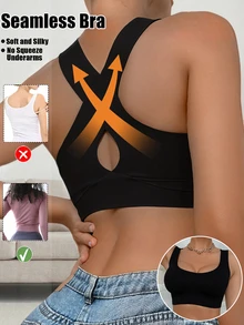 Comfy Bra Women Sexy Criss Cross Back Push Up Bras Soft Cups Wireless Bralette U Neck Removable Padding Seamless Not Transparent Backless Lingerie Traceless Underwear Crop Tops Intimates Tank Top Training Brassiere Breathable Fabric Wide Straps Suitable For Party Wedding Or Dress For Fitness Yoga Running And Sports Venues