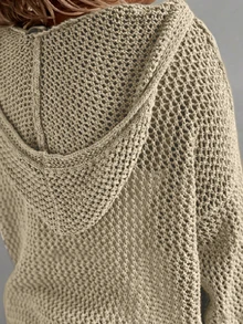 Lubi 女士春夏镂空V领长袖宽松针织衫，透气针织面料，休闲舒适，适合日常穿着、通勤、居家、下午茶、海滩度假等场合。 - 深杏色 - 查看 2