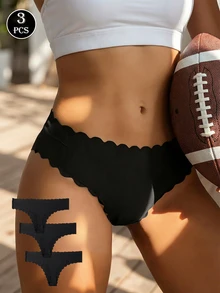 3pcs/Set Women's Seamless G-String Panties, Comfortable T-Back Thong Underwear, Sexy Seamless Triangle Briefs - Black - View 3